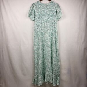 Maxi Floral Green Pattern Tea Dress Women's Size XS